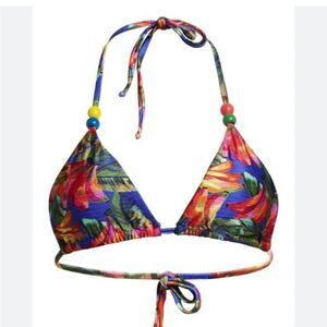 FARM Rio NEW Bananamix string bikini top in royal blue w/vibrant colors & beads